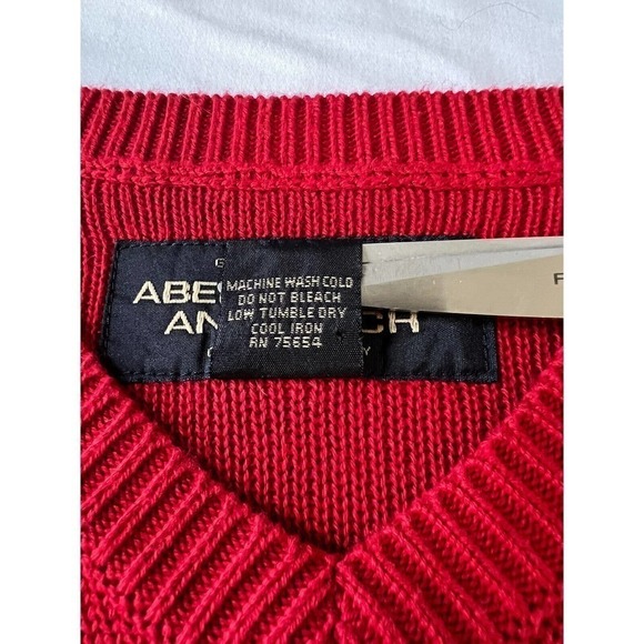 VINTAGE Abercrombie & Fitch Sweater Mens Large Heavyweight Knit Preppy Red Y2K - Picture 4 of 6